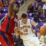 Josh Crittle blocks a Northern Iowa player