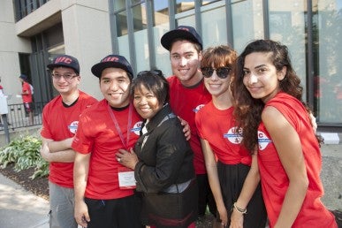 Chancellor Paula Allen-Meares with students at the welcome block party after convocation.