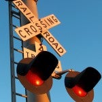 Railroad crossing sign and lights