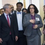 Mayor Rahm Emanuel, Dr. Robert Winn, and Dr. Kameron Matthews