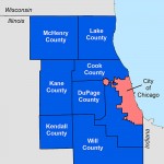 Map of counties in and around Chicago.