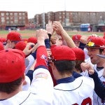 Baseball team in huddle