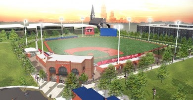 Aerial rendering of Curtis Granderson Stadium