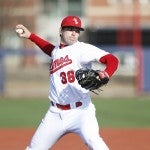 Ian Lewandowski throwing a pitch