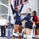 Stephenee Yancy cheers with her teammates