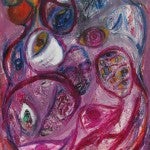 abstract painting with imagery of eyes