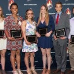 Provost Susan Poser, Savannah Soppet, Jasmine Willis, Claire Haggerty, Riley Mahoney, Zach Sczesniak, Kevin Ziegenhorn and Alex Bashqawi