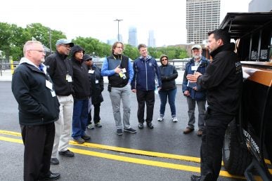 Participants discuss strategies during a disaster