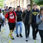 students walking on campus