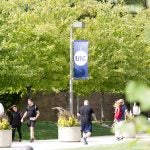 students walking on campus