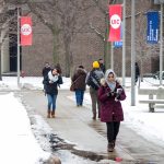 students walking on campus