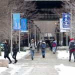 students walking on campus