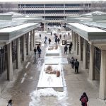 students walking on campus