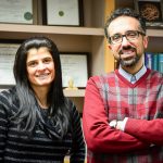 Professor Hossein Ataei and student Michelle Calcagno standing together in Hossein's office.