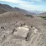 UAV aerial photo of the monumental platform and associated architecture facing southeast toward Majes Valley in Peru.