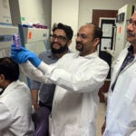 UIC researchers, from left to right, Drs. Hemant Borase, Tejabhiram Yadavalli, Chandrashekhar Patil and Deepak Shukla, in their lab.