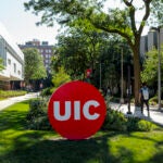 Circle Mark outside the College of Nursing on west campus. Photo by Martin Hernandez/UIC