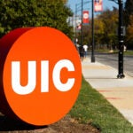 UIC circle logo on campus