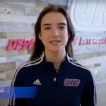 UIC track and field athlete Haley Dahl who is pursuing her master's degree in civil engineering is shown in a freeze-frame from her social media interview in which she answers questions for the Missouri Valley Conference's scholar-athlete spotlight.